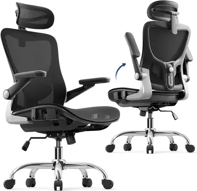 Ergonomic Office Chair, Mesh Seat Cushion with 3D Armrests and 3D Headrest, Adjustable Lumbar Support with 90-120° Rocking Function, SGS Class 4 Gas Clylinder, Black